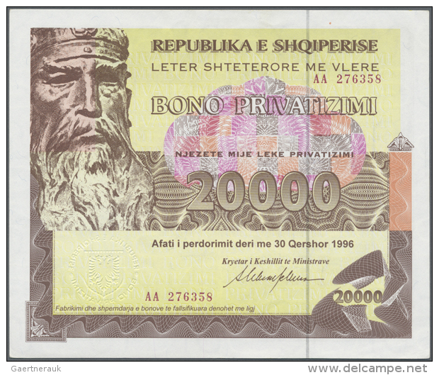 Set Of 3 Notes 10.000, 15.000 And 20.000 Leke 1996 P. NL, In Condition 2x AUNC, 1x VF+, Nice Set. (3 Pcs) (D) - Albania