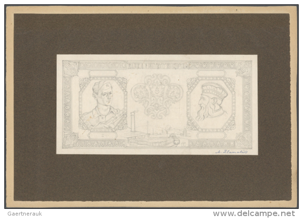 Very Rare Hand Executed Design Studies From The Printing Works For A 100 Franga 1945 Banknote Which Was Never... - Albania