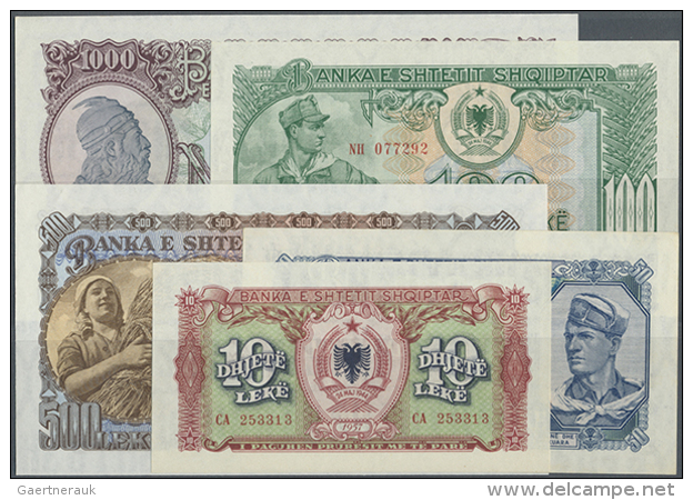 Set Of 5 Banknotes Containing 10, 50, 100, 500 And 1000 Leke 1949-57, P. 25, 28, 30, 31, 32, All In Condition: UNC.... - Albania