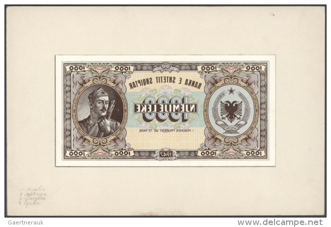 Very Rare Proof Prints From The Printing Works Of The 1000 Leva 1947 P. 23(p) Banknote, Front And Back Seperatly... - Albania