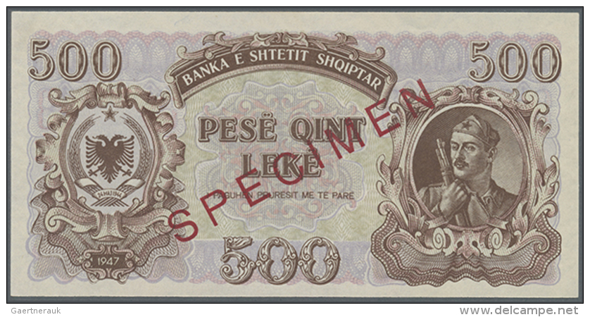 500 Leke 1947 Specimen P. 22s, Light Corner Bend At Upper Left, Condition: AUNC. (D) - Albania