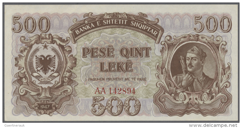 500 Leke 1947 P. 22, Light Dints At Upper Border And Left, Otherwise Crisp Original Condition: AUNC. (D) - Albania
