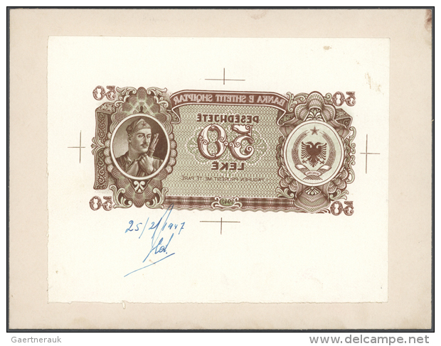 Very Rare Proof Prints From The Printing Works Of The 50 Leva 1947 P. 20(p) Banknote, Front And Back Seperatly... - Albania