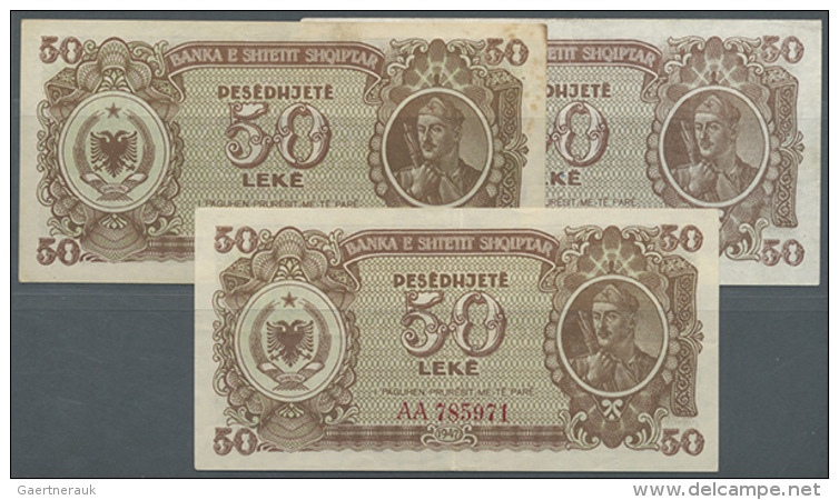 Set Of 3 Banknotes 50 Leke 1947 P. 20, 2x With Prefix AD, 1x With Prefix AA, The First Two In VF+ With Foxing And... - Albania