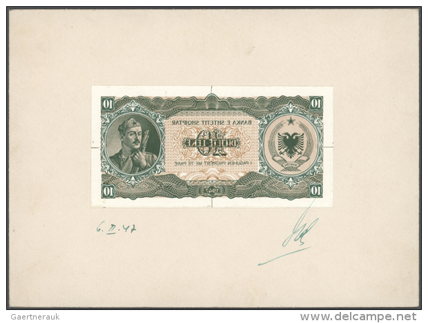 Very Rare Proof Prints From The Printing Works Of The 10 Lela 1947 P. 19(p) Banknote, Front And Back Seperatly... - Albania