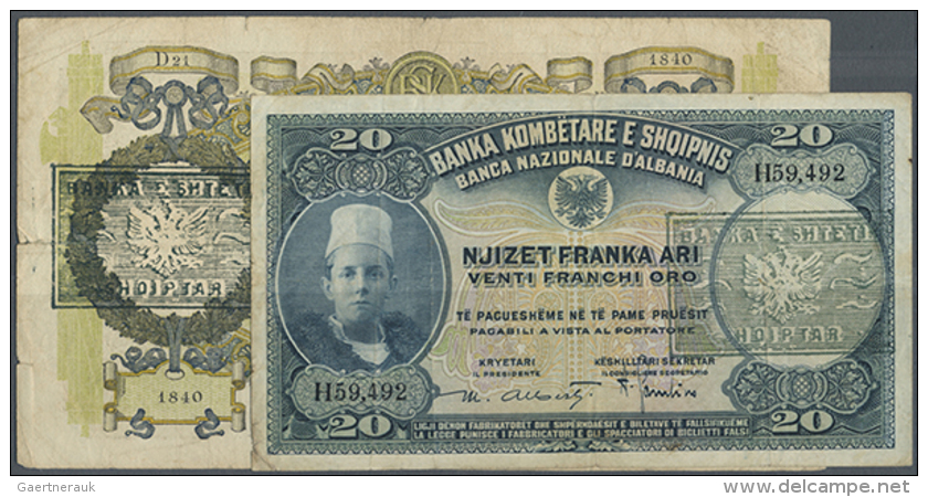 Set Of 2 Banknotes Containing 20 Franka Ari ND(1945) P. 12b (F) And 20 Franga ND(1945) P. 13 (F-), Nice Set. (2... - Albania