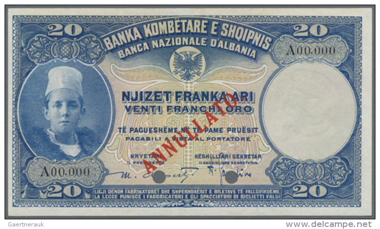 20 Franka Ari ND(1926) SPECIMEN, P.3s In Very Nice Condition With Two Soft Vertical Folds At Center, Brownish... - Albania