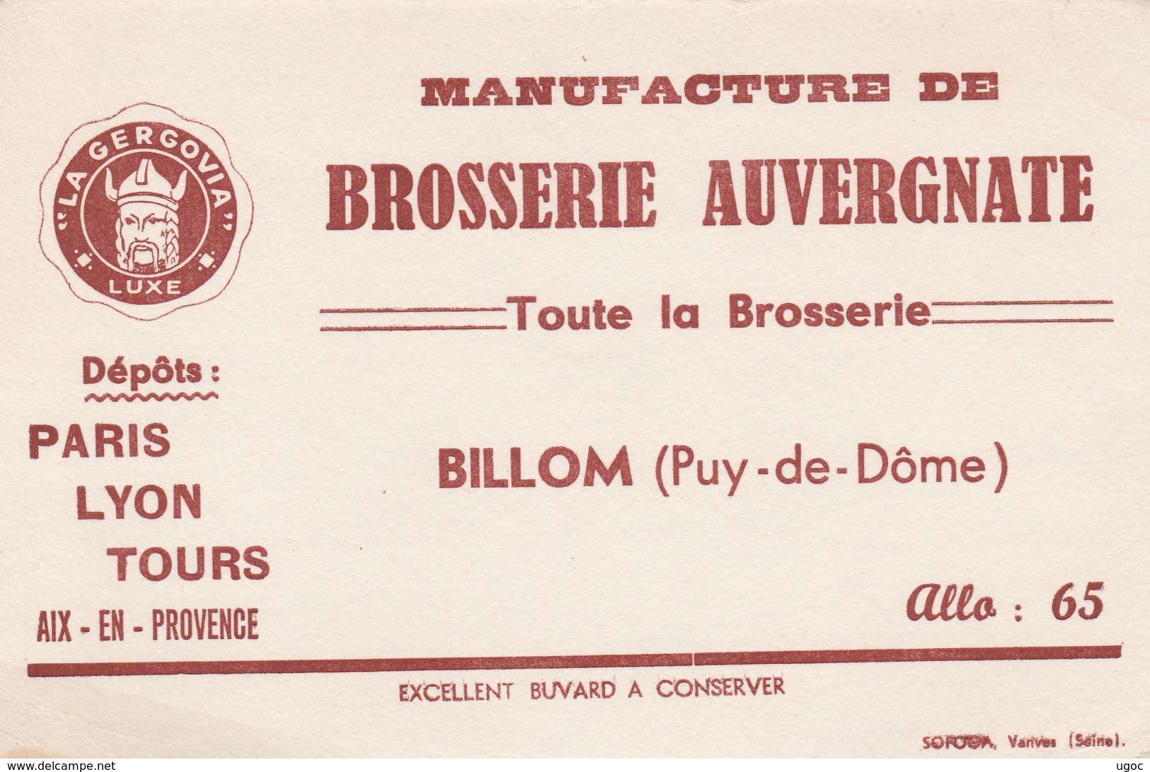 - 63 - BUVARD PUBLICITAIRE  BROSSERIE AUVERGNATE à BILLOM   - 004 - B