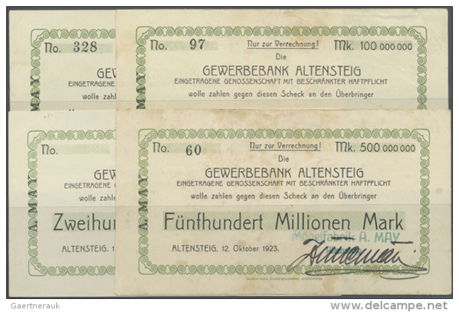 Altensteig, M&ouml;belfabrik A. May, 50, 100, 500 Mio. Mark, 12.10.1923; Dazu 200 Mio. Mark, 12.10.1923, Ohne KN,... - Other & Unclassified