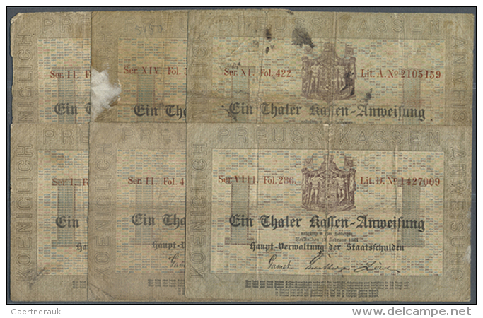 Haupt Verwaltung Der Staats Schulden, Berlin Lot Mit 6 Banknoten Zu 1 Thaler Courant 1861, PiRi A222, Alle In... - [ 1] …-1871 : German States