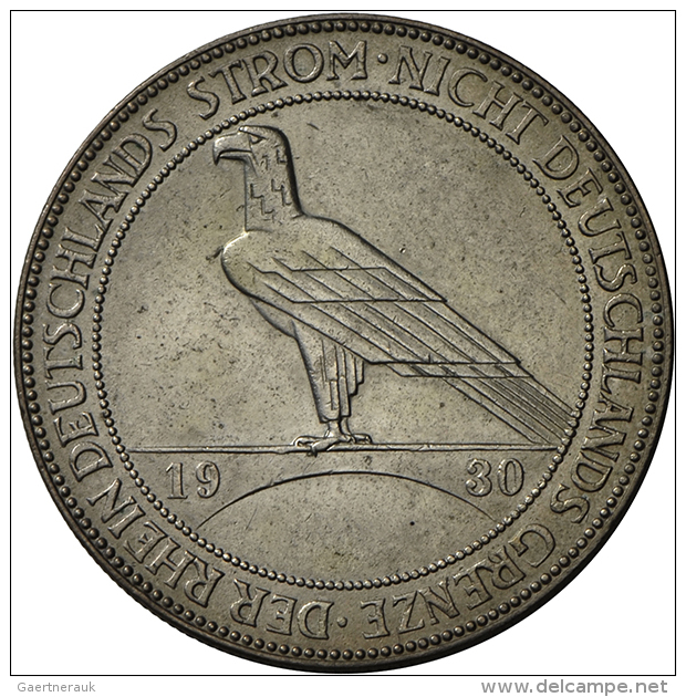 5 Reichsmark 1930 J, Rheinlandr&auml;umung, Jaeger 346, Vorz&uuml;glich. (D) - Other & Unclassified
