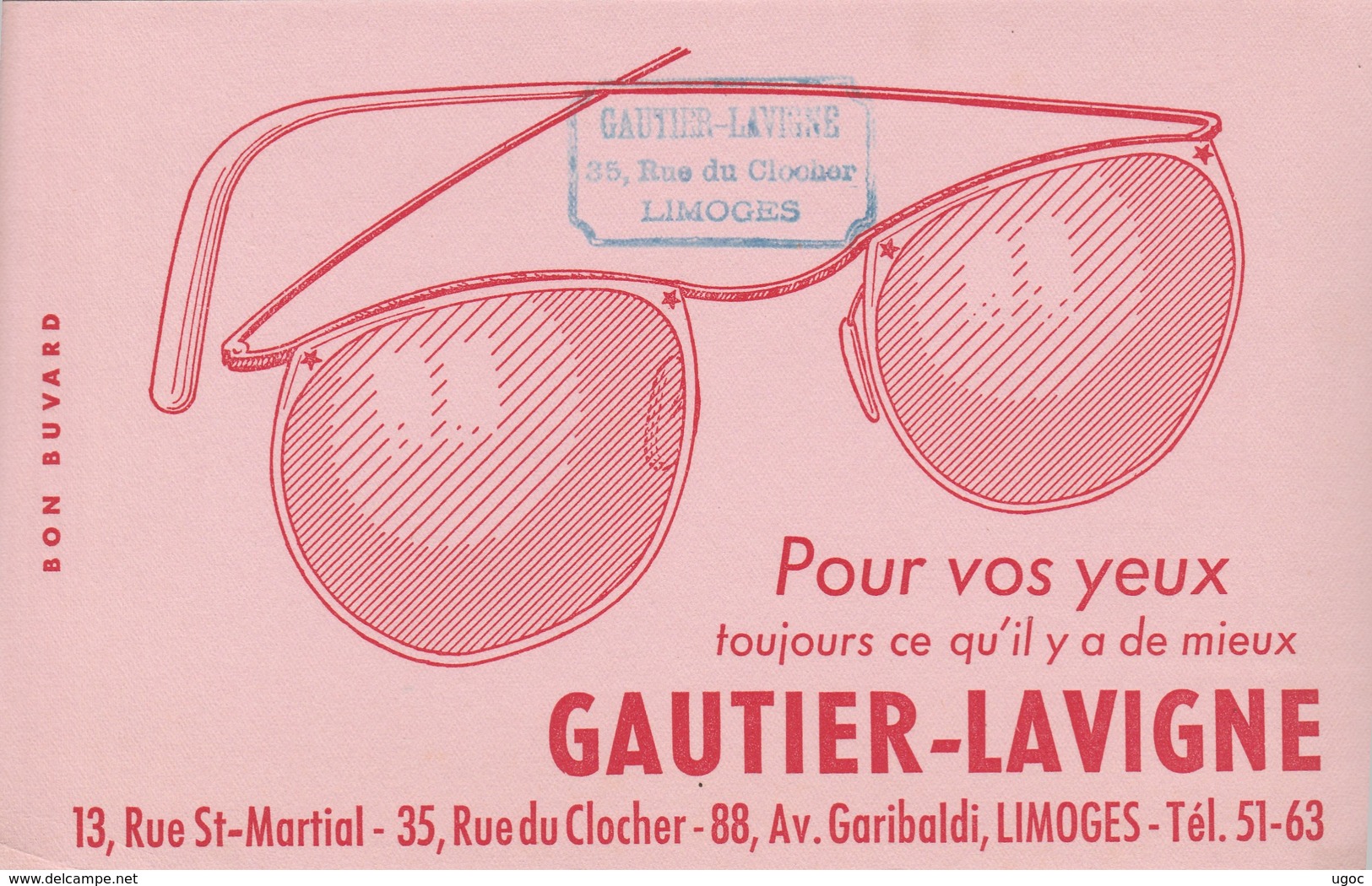 - 87 -  BUVARD PUBLICITAIRE Lunettes GAUTIER-LAVIGNE à LIMOGES  - 008 - L