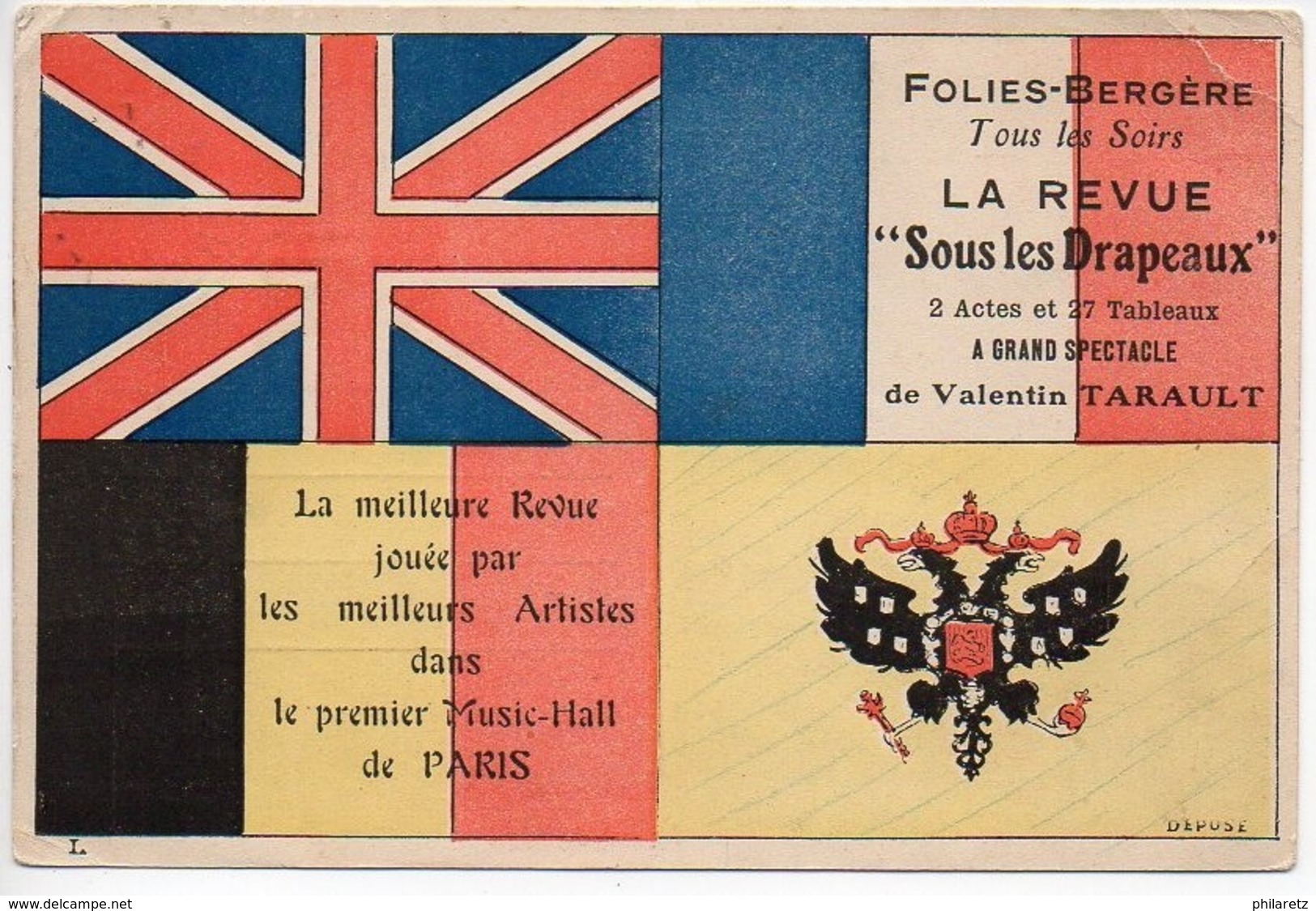 Paris - Carte Patriotique Guerre 14/18 - Music-Hall Folies-Bergère - Revue 'Sous Les Drapeaux' De Valentin TARAULT - Inns