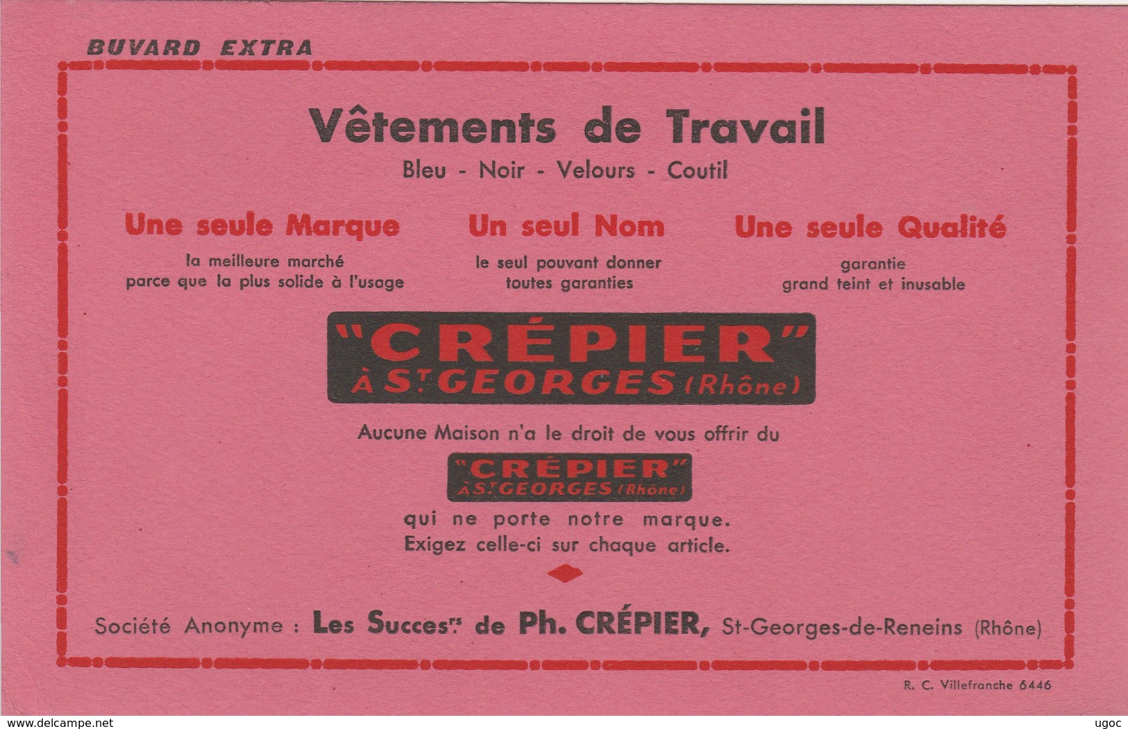 69 - BUVARD PUBLICITAIRE  Vêtement CREPIER à Saint-GEORGES-de-RENEINS - 028 - V