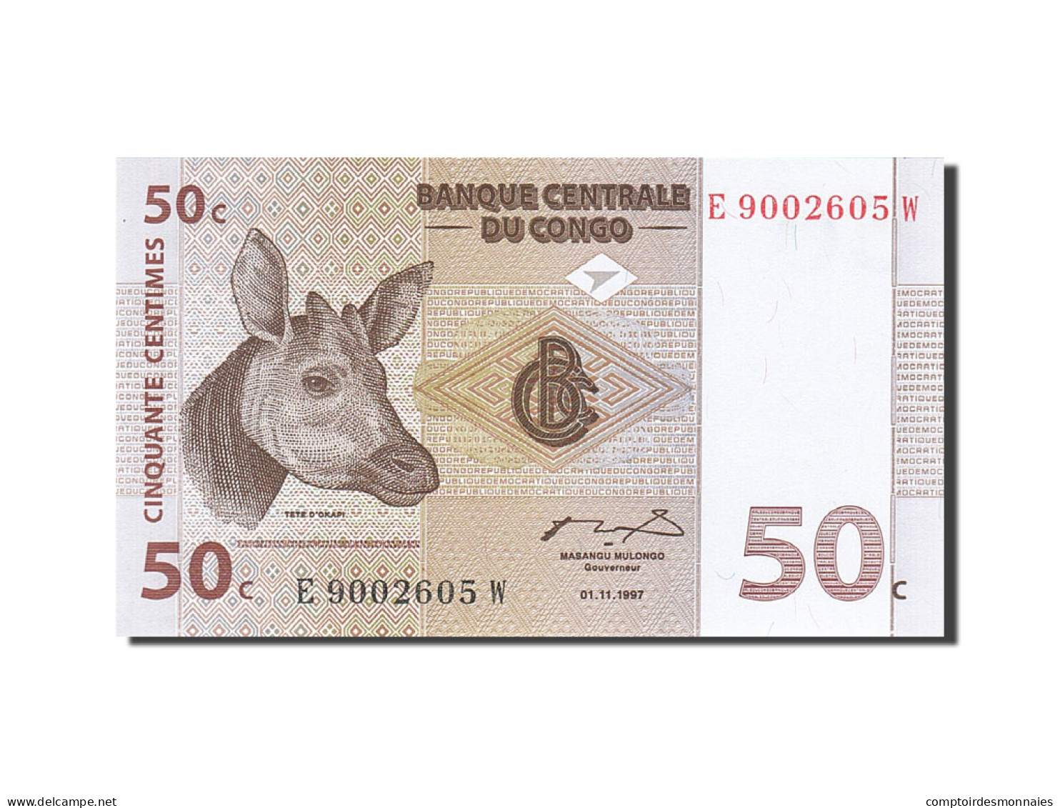 Billet, Congo Democratic Republic, 50 Centimes, 1997, 1997-11-01, KM:84a, NEUF - República Democrática Del Congo & Zaire