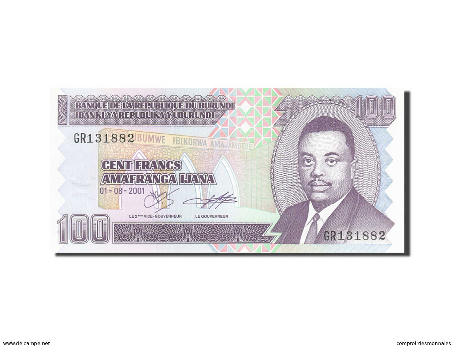 Billet, Burundi, 100 Francs, 1993-1997, 2001-08-01, KM:37c, NEUF - Burundi