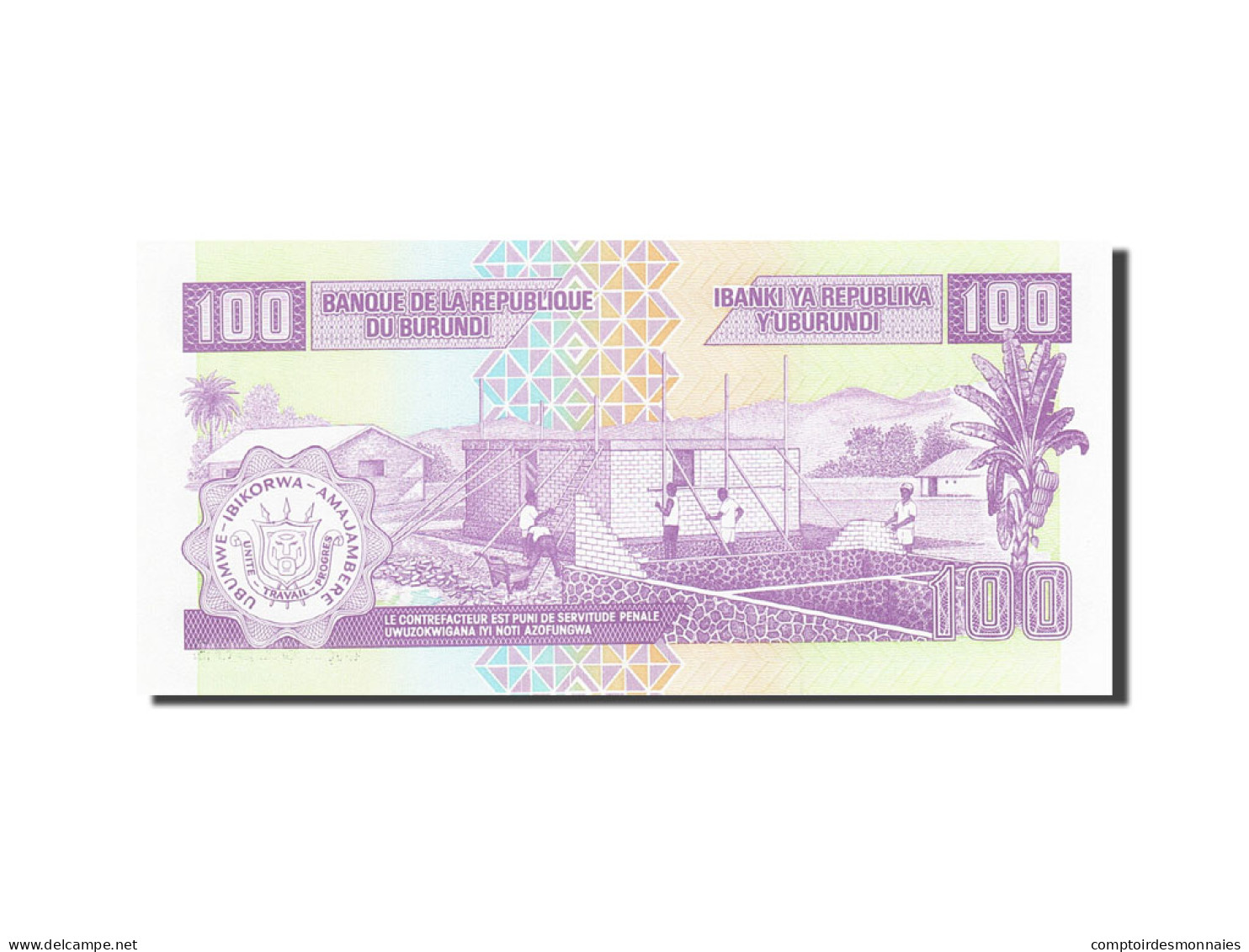 Billet, Burundi, 100 Francs, 1993-1997, 2001-08-01, KM:37c, NEUF - Burundi