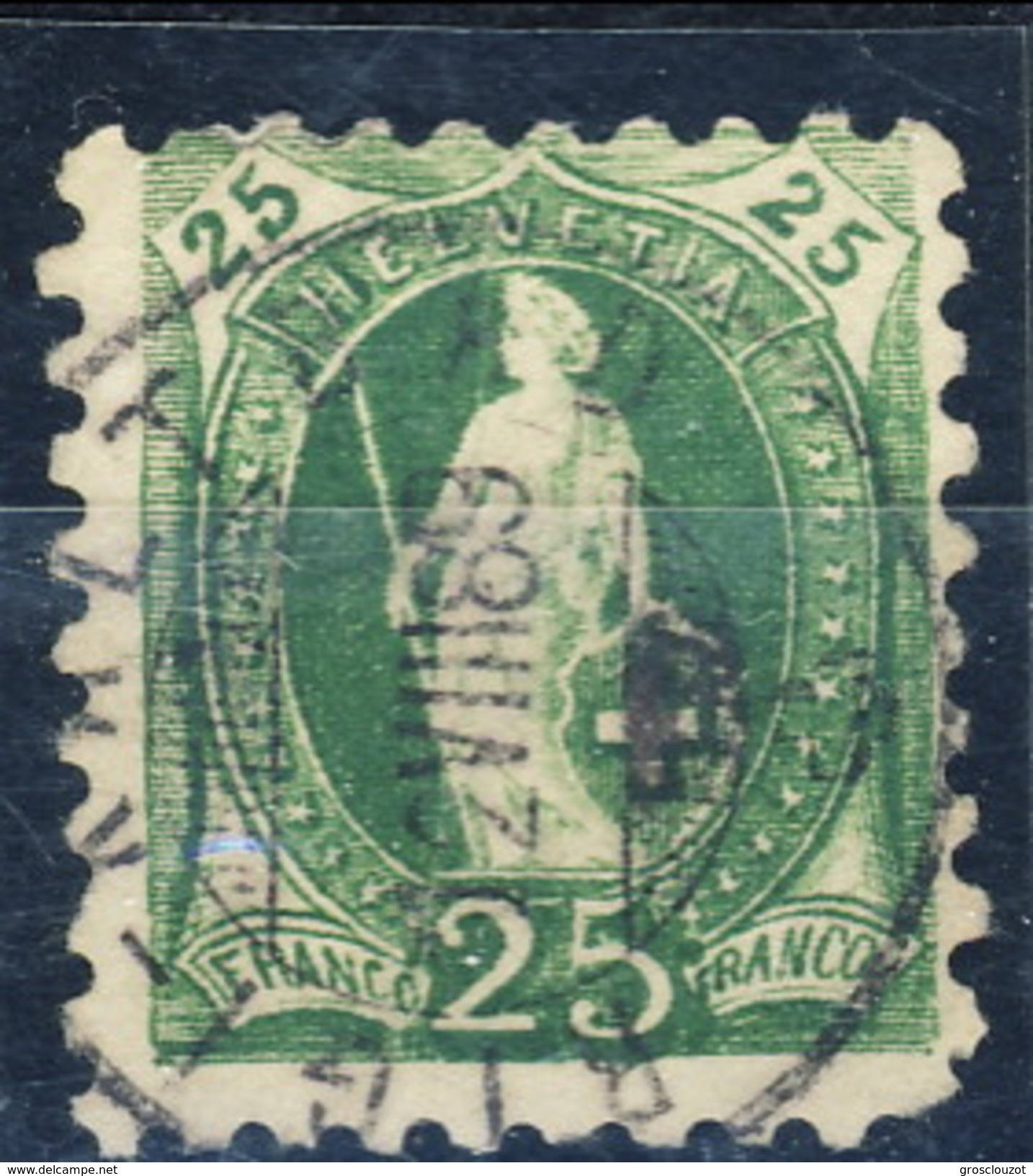 Svizzera 1888 N. 82 C. 25 Verde Dent. 9 E Mezzo Usato Cat. &euro; 27 - Gebraucht