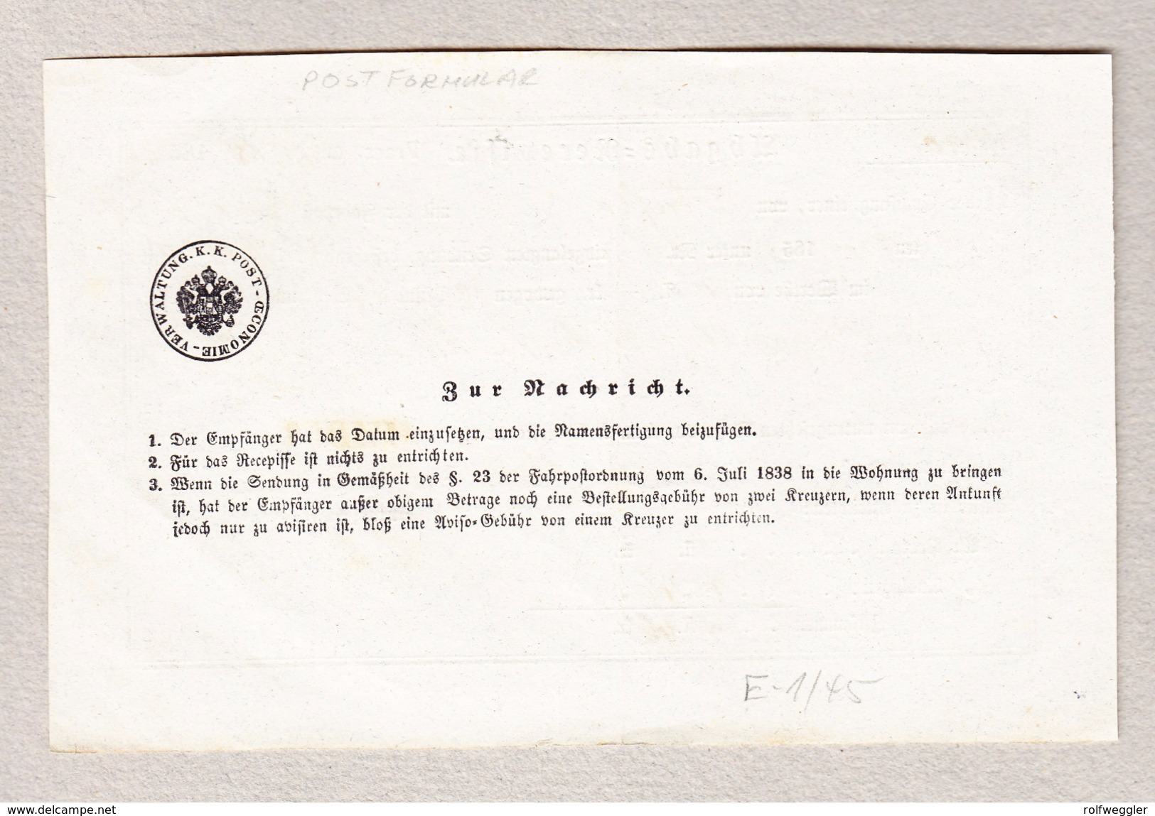 Liechtenstein VADUTZ Balkenstempel Auf K.K. Post Beleg 12.5.1855 - ...-1912 Vorphilatelie