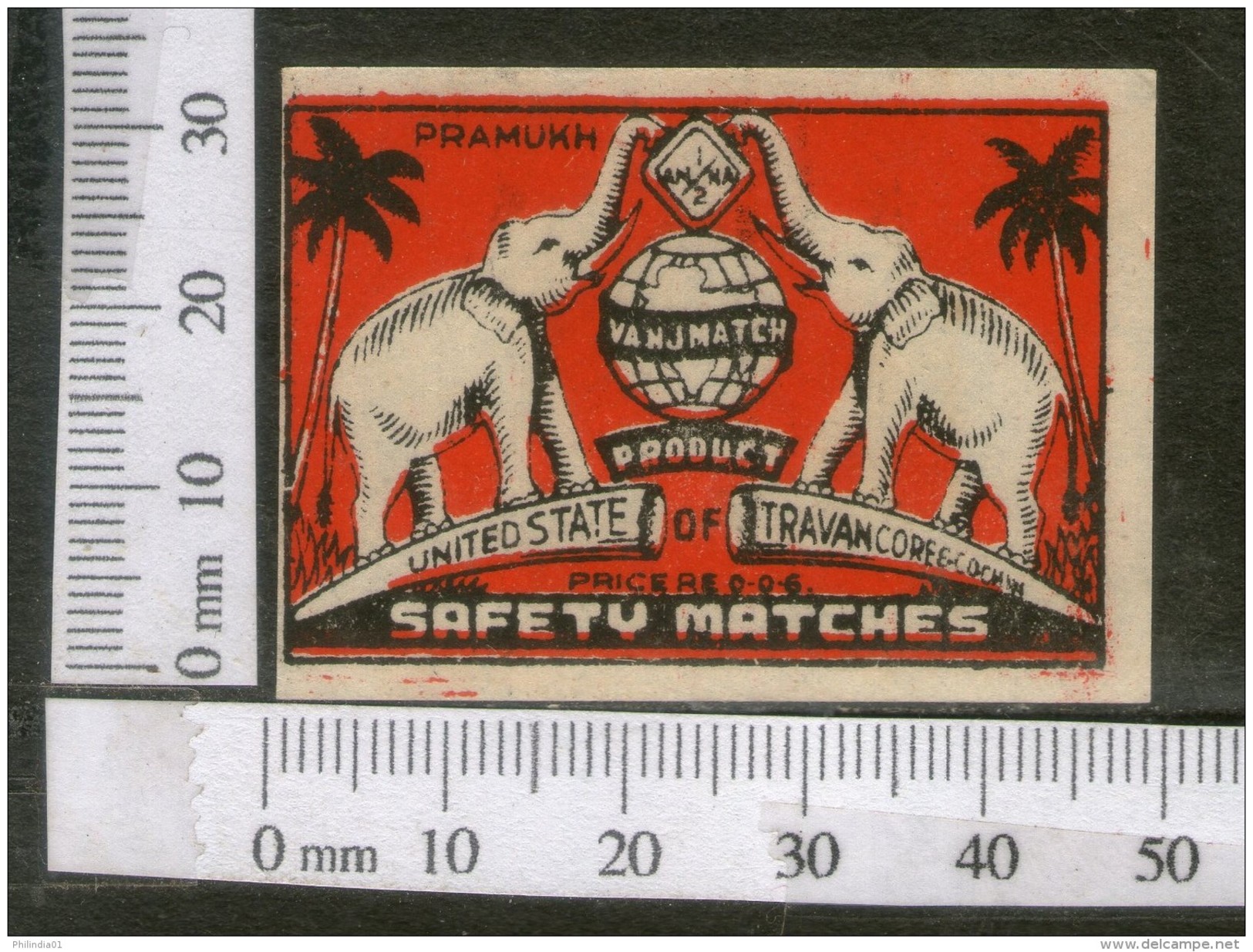 India 1950's Elephant Map Globe Brand Match Box Label Wildlife Animal # MBL160 - Matchbox Labels