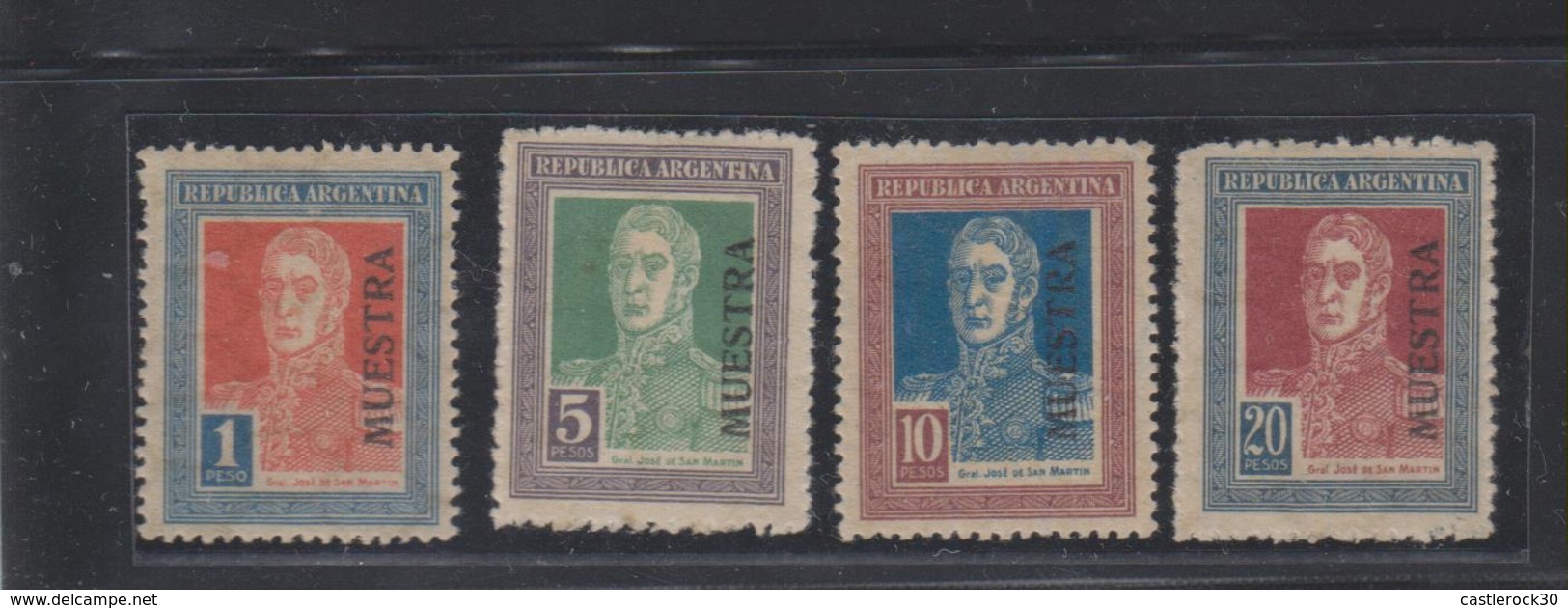 E)1923 ARGENTINA, GENERAL JOSE DE SAN MARTIN SET, SC 335-338 OVERPRINTED WITH MUESTRA, TYPE V, "MUESTRA OVERPRINT" XF - Collections, Lots & Séries