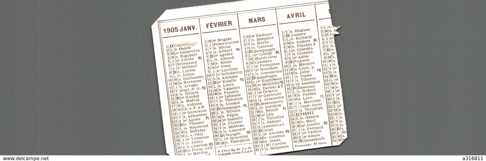 LOMBART C AEST LE MEILLEUR  Calendrier De 1905 - Tamaño Pequeño : 1901-20