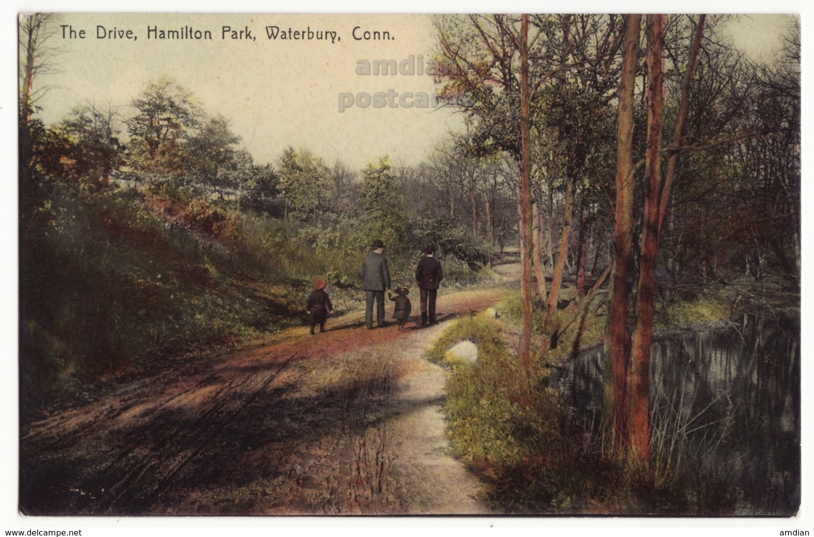 WATERBURY CT, THE DRIVE, HAMILTON PARK, People Walking On Pathway, C1900s-10s Vintage Connecticut Postcard [7006] - Waterbury