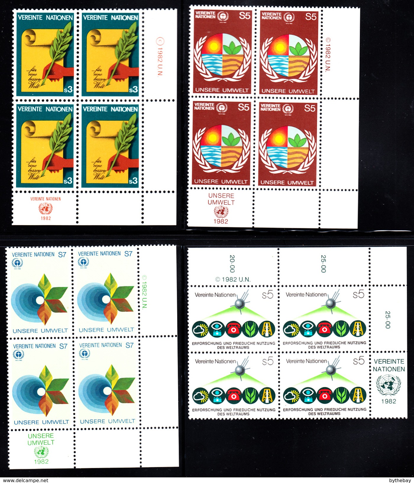 United Nations Vienna MNH 1982 Scott #24-#29 Complete Year In Corner Blocks - Neufs