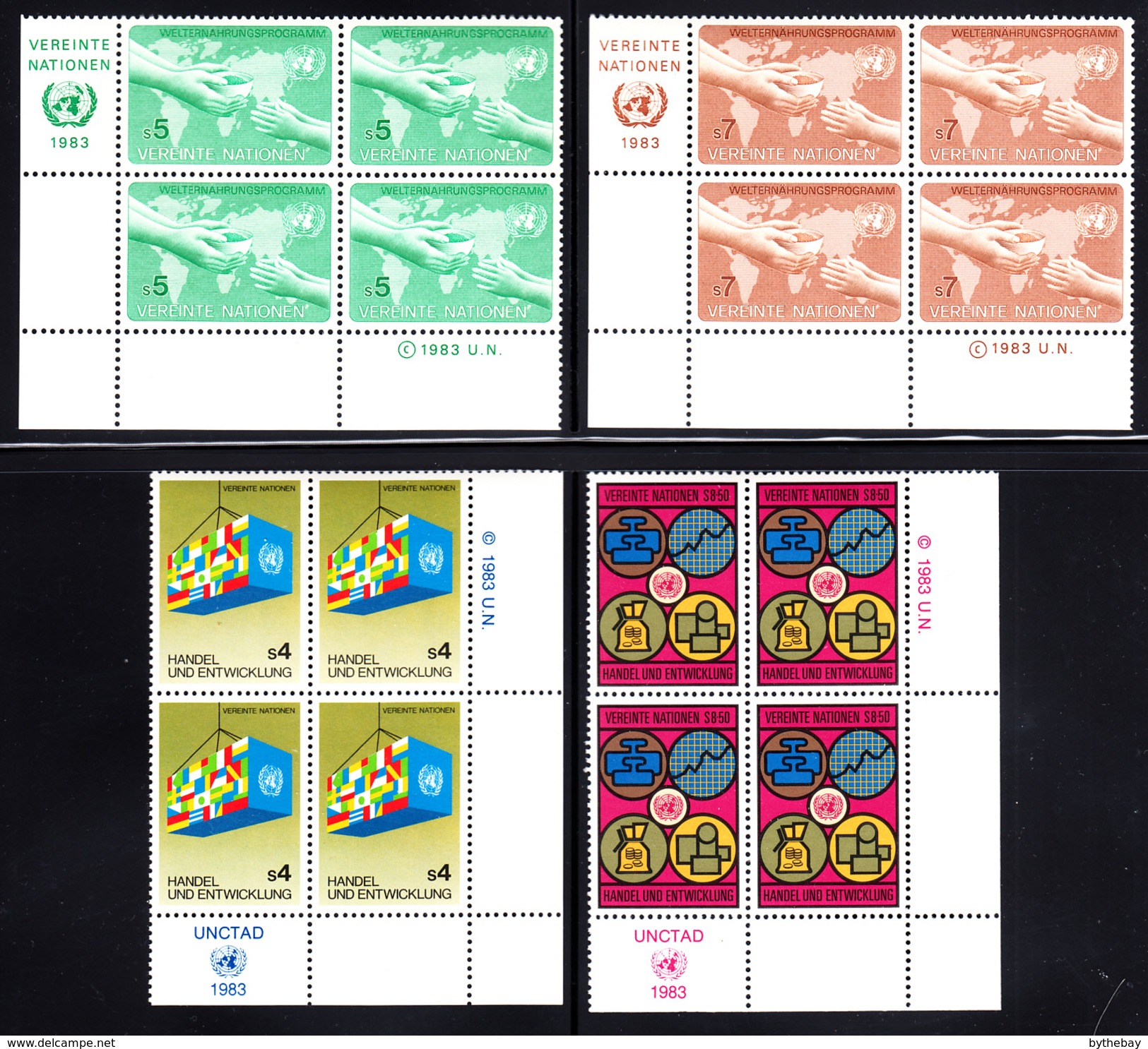 United Nations Vienna MNH 1983 Scott #30-#38 Complete Year In Corner Blocks - Neufs