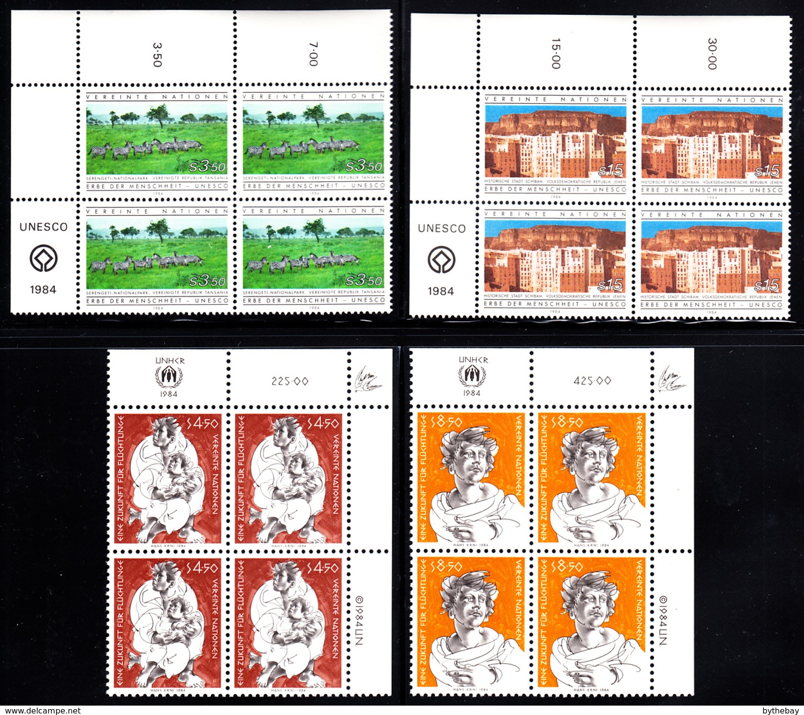 United Nations Vienna MNH 1984 Scott #39-#47 Complete Year In Corner Blocks - Neufs