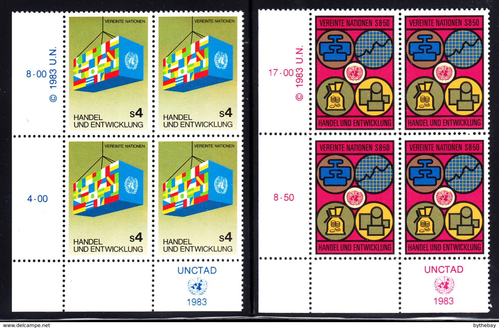 United Nations Vienna MNH 1983 Scott #35-#36 Set Of 2 Trade And Development Lower Left Corner Blocks - Neufs