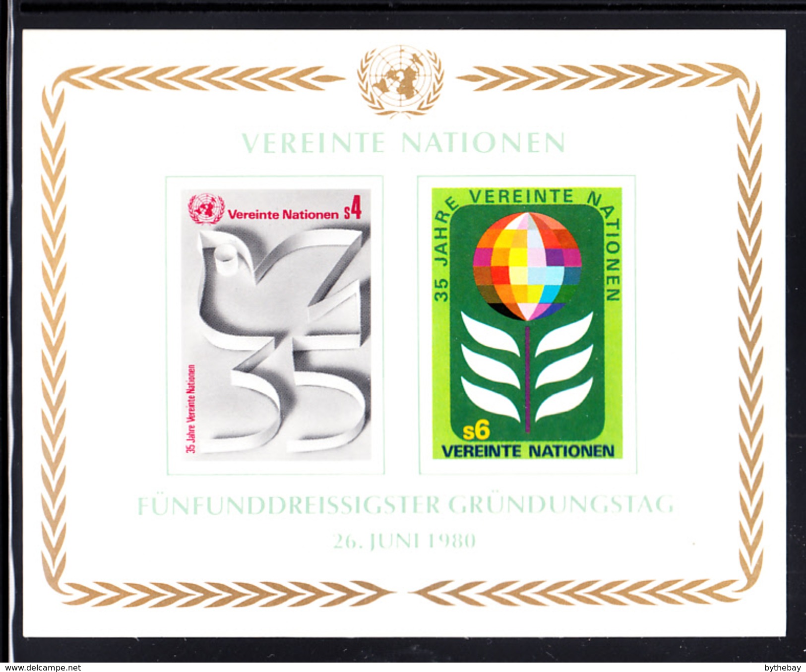 United Nations Vienna MNH 1980 Scott #14 Souvenir Sheet Of 2 35th Anniversary UN - Autres & Non Classés