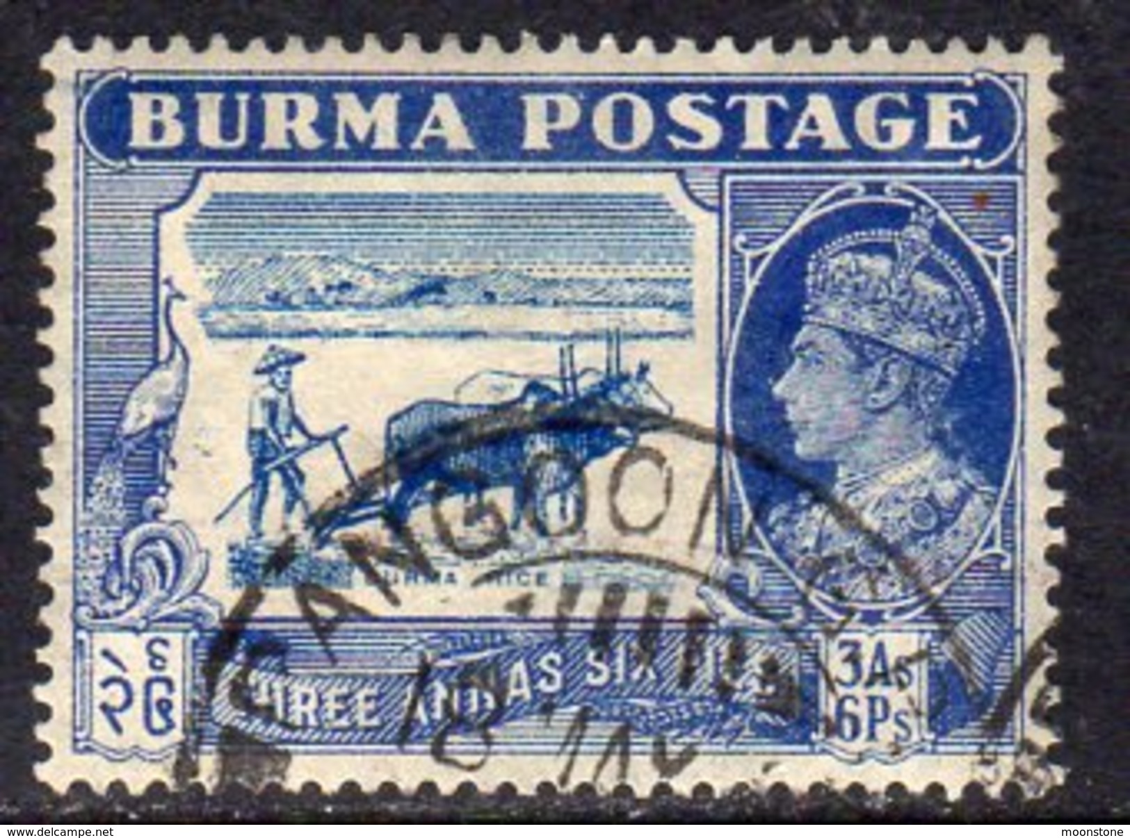 Burma GVI 1938-40 3a. 6p. Blue, Used, SG 27 (D) - Burma (...-1947)