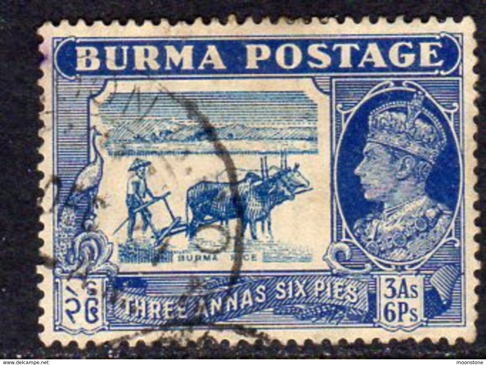 Burma GVI 1938-40 3a. 6p. Blue, Used, SG 27 (D) - Burma (...-1947)
