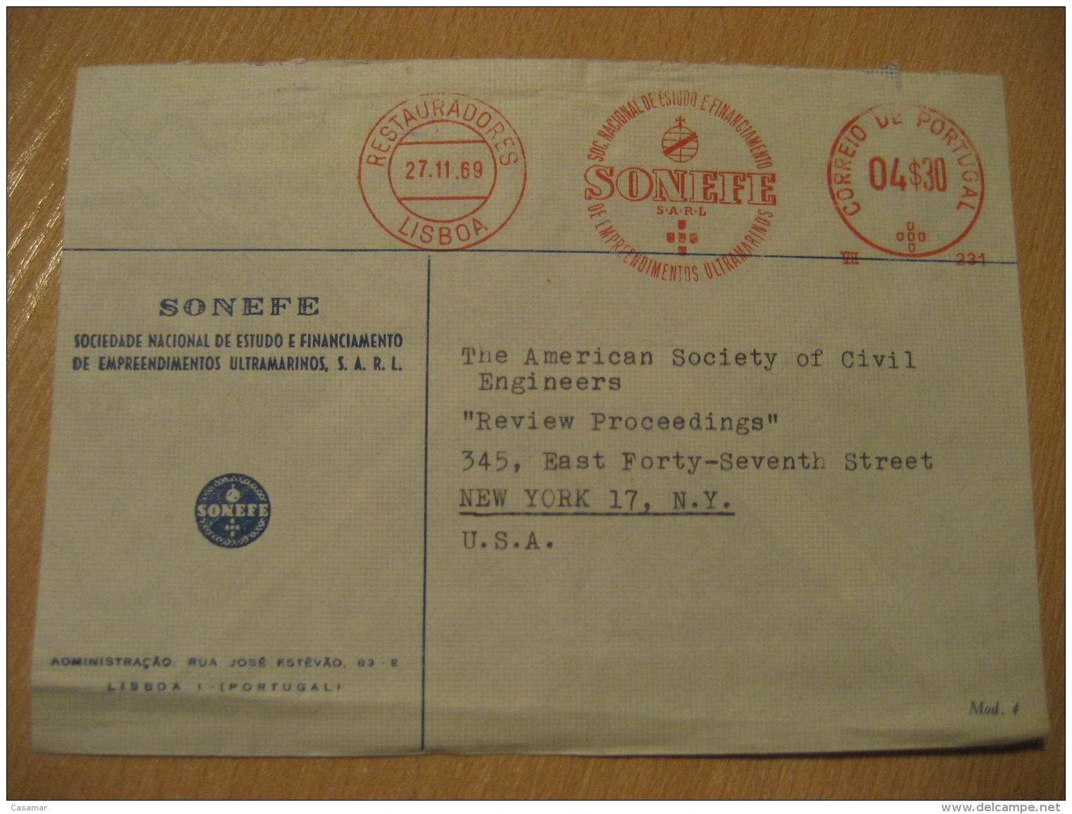 RESTAURADORES Lisboa 1969 SONEFE Metter Mail Cancel Cover Portugal - Lettres & Documents