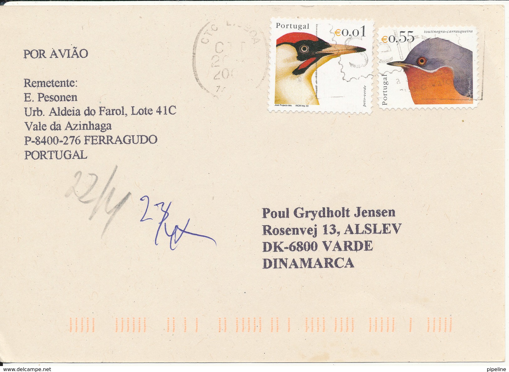 Portugal Chess Postcard Sent To Denmark 20-4-2004 Topic Stamps BIRDS - Covers & Documents