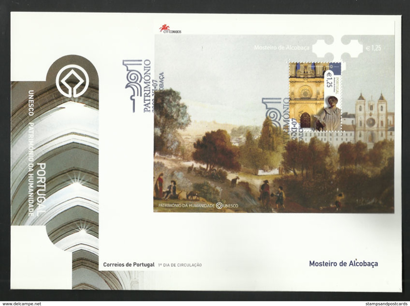 Portugal Patrimoine UNESCO Monastère Alcobaça 2002 FDC Avec Bloc Alcobaça Monastery 2002 Souvenir Sheet FDC - Abadías Y Monasterios