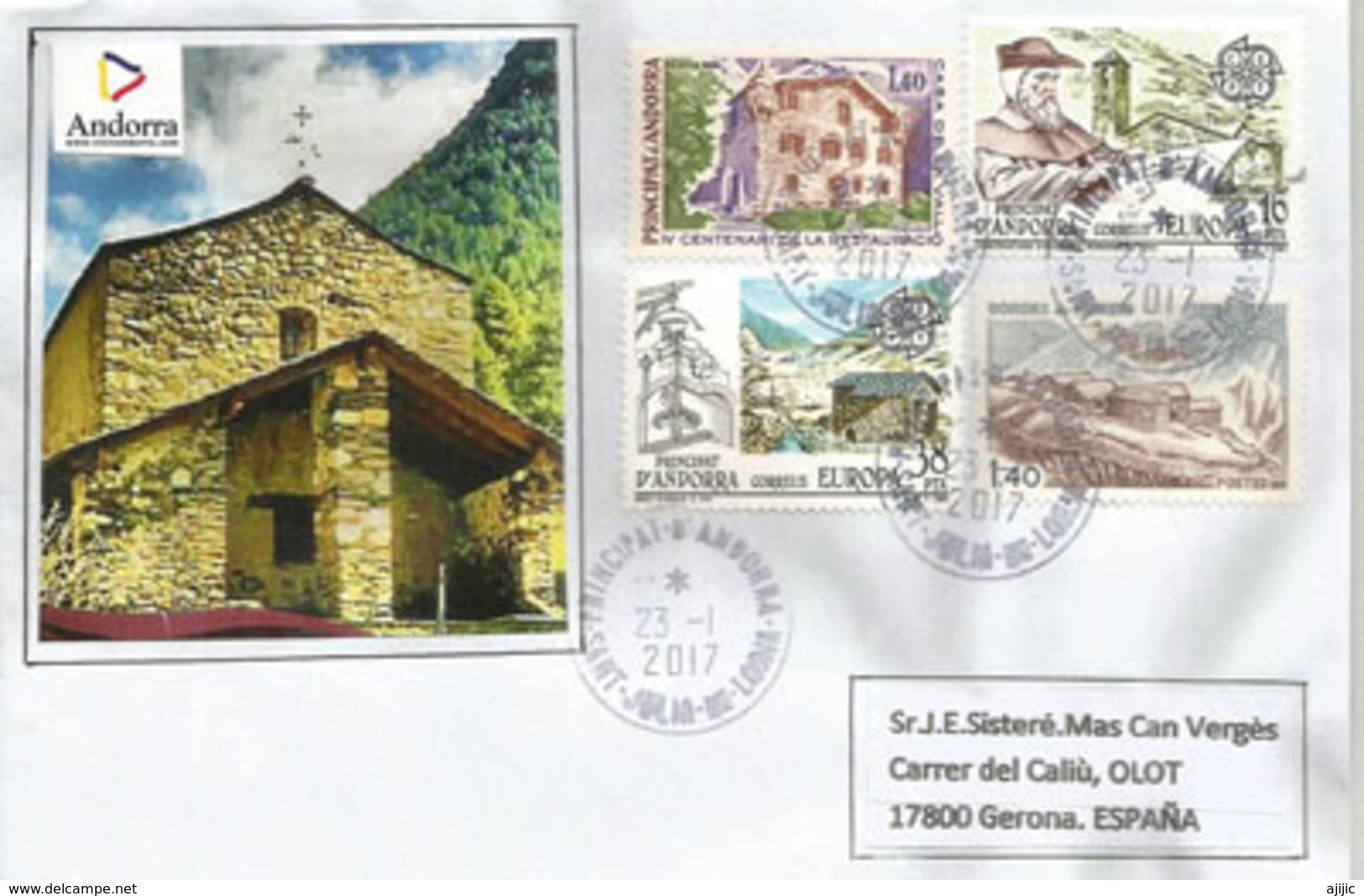 L'architecture Romane D'Andorre Sur Belle Lettre Adressée Espagne - Storia Postale
