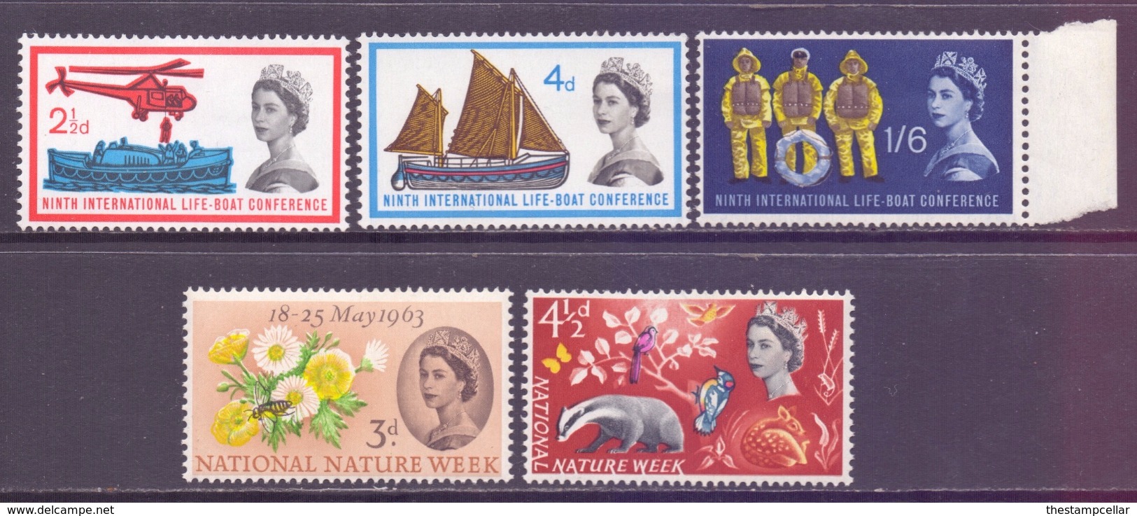 GB Scott 393/397 - SG637/641, 1963 Nature Week & Lifeboat Sets MH* - Unused Stamps