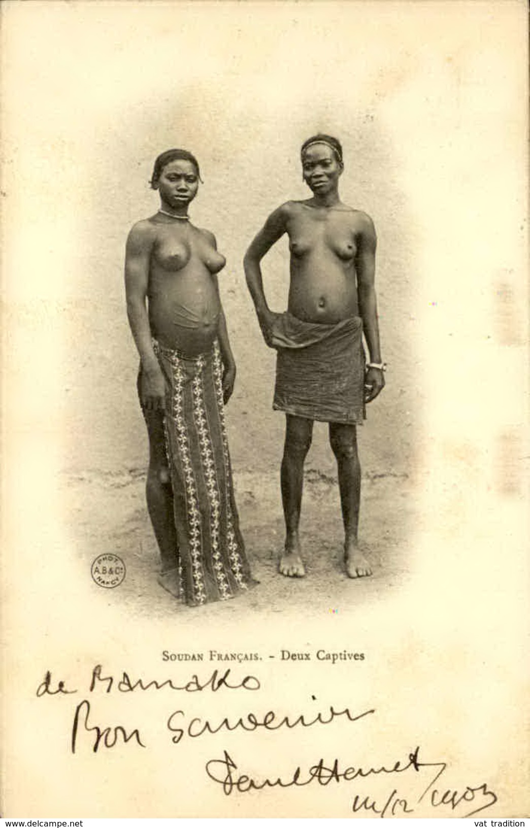 FRANCE / SOUDAN - Oblitération De Bamako En 1903 Sur Carte Postale De Nue Ethnique , Aff. Type Groupe - A Voir - L 6190 - Storia Postale