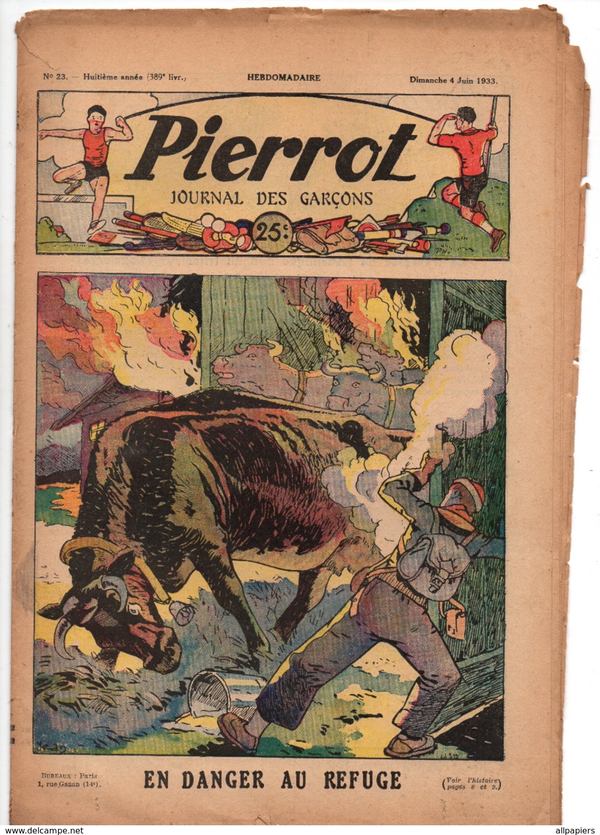 Pierrot Journal Des Garçons N°23 En Danger Au Refuge - La Traversée De L'Atlantique Sud Du Trimoteur "Couzinet" 1933 - Pierrot