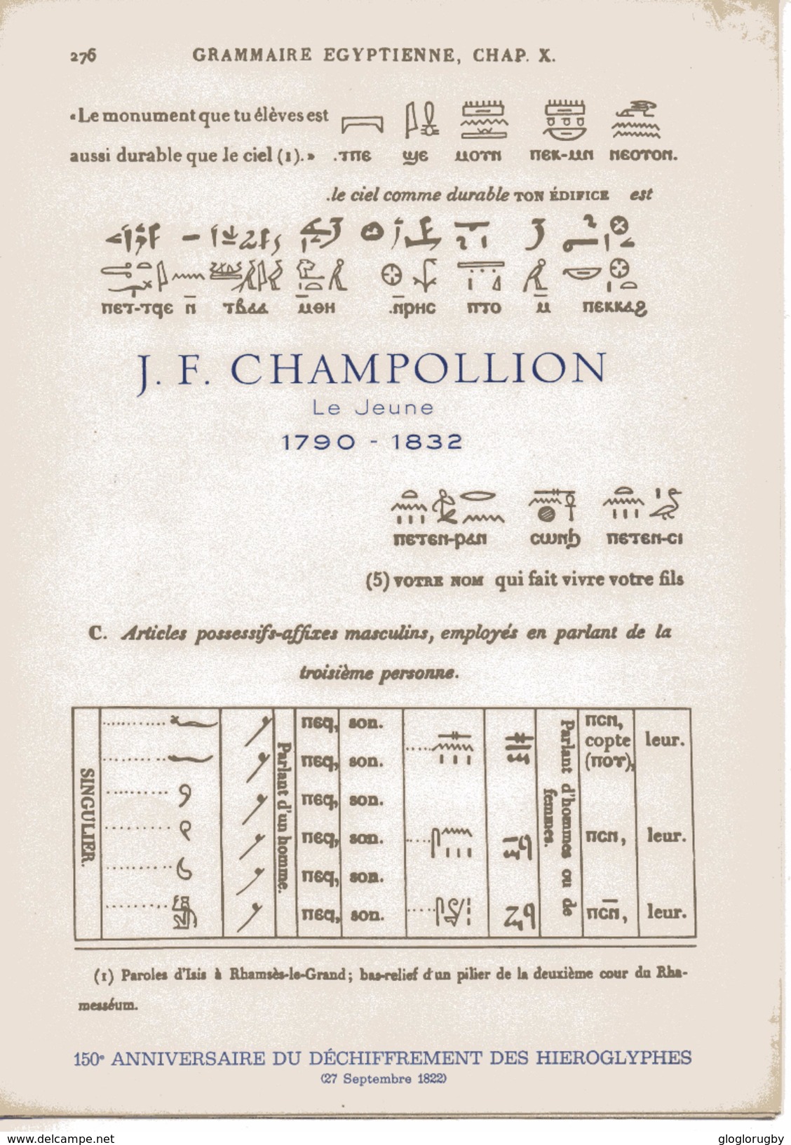 Document  J F CHAMPOLLION - Aegyptologie