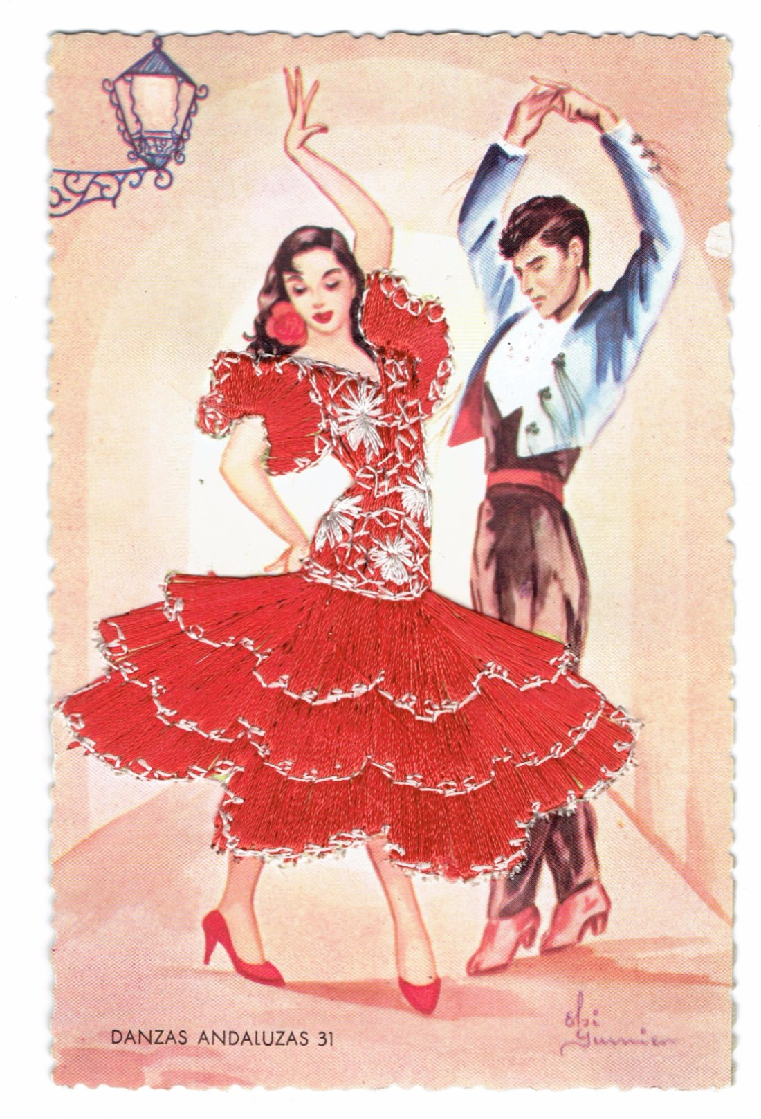 Carte Brodée Espagne Andalousie Couple Danseur Ref 782 - Ricamate