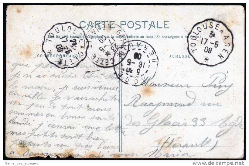 Types Toulousaines, Vieille Revendeuse Du Marché Du Capitole, Phototypie Labouche, Voyagé En 1909, Côté Gauche Abimé - Street Merchants