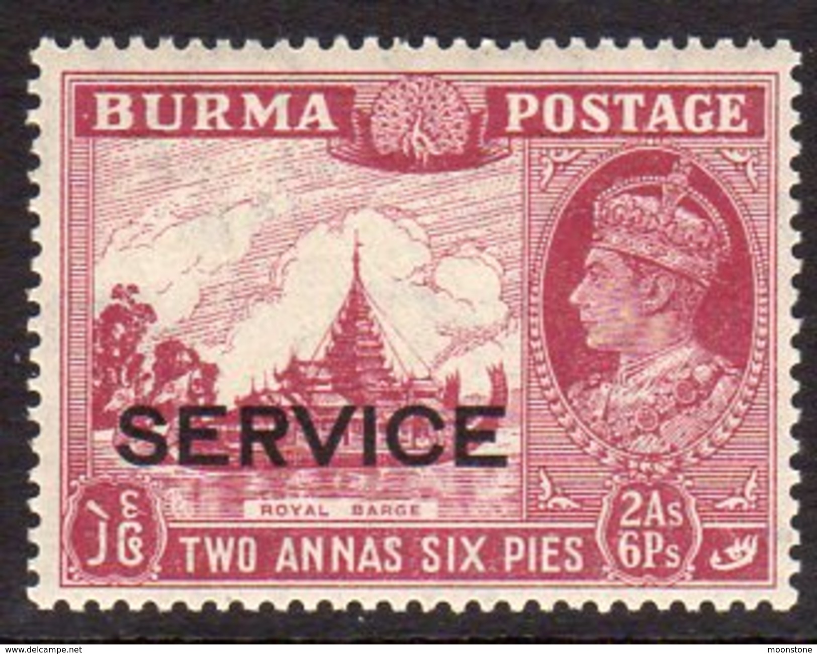 Burma GVI 1939 SERVICE 2a. 6p. Value, Very Lightly Hinged Mint, SG O21 (D) - Burma (...-1947)