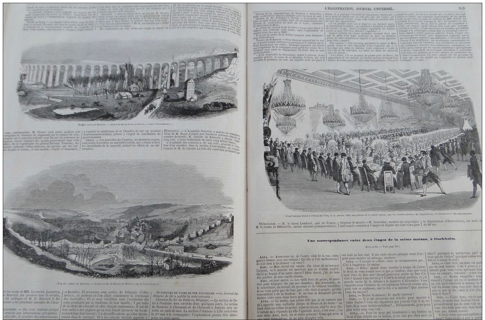 ILLUSTRATION1846N°152:TRAIN LE HAVRE-ROUEN VIADUC DE BARENTIN/MADAGASCAR/SIDI-BEN-AYET ENVOYE BEY DE TUNIS/COUPOLE - 1800 - 1849