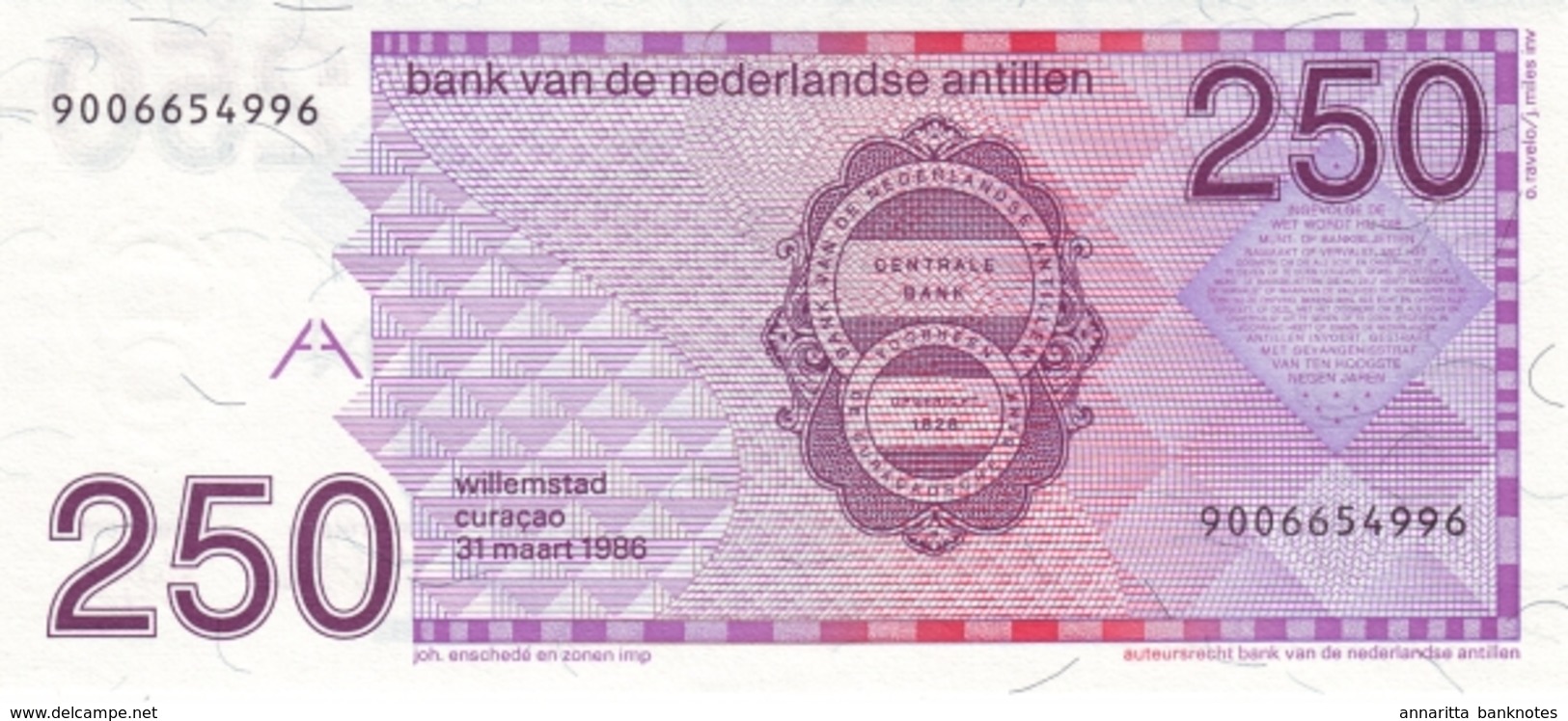 *  NETHERLANDS ANTILLES 250 GULDEN 1986 P-27 UNC  [AN224a] - Autres - Amérique