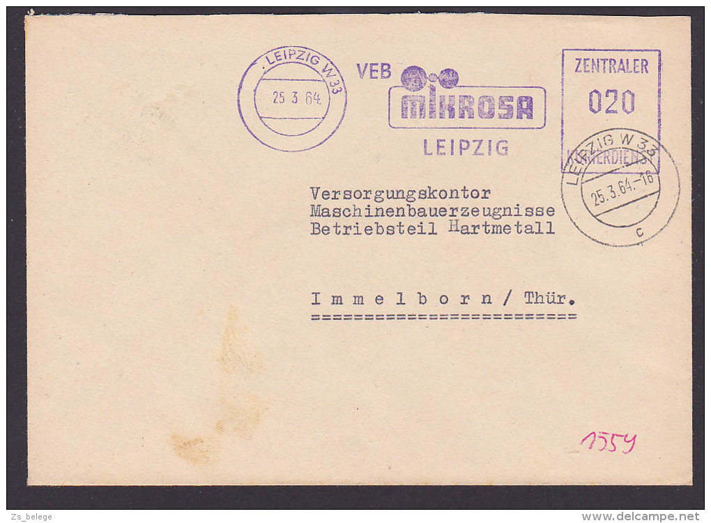 Leipzig VEB MIKROSA  ZKD-Absenderfreistempel 1964 Nach Immelborn, St. Postgebietszahl Aptiert - Other & Unclassified