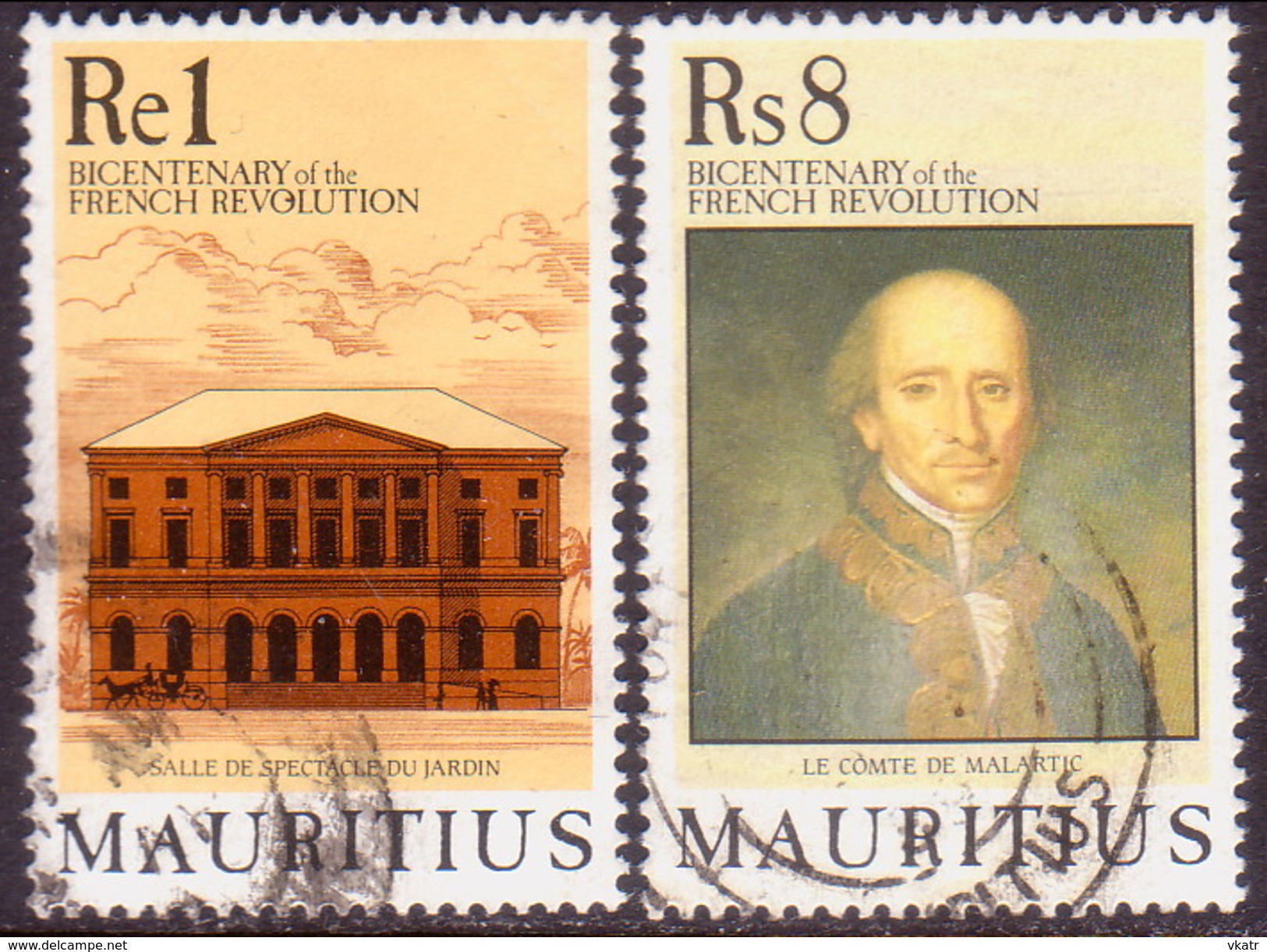 MAURITIUS 1989 SG #819-20 1R, 8R Part Set Used French Revolution - Mauricio (1968-...)