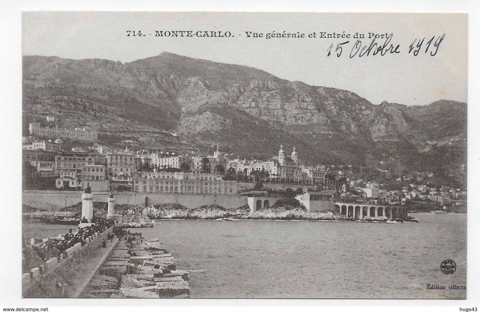 MONTE CARLO EN 1919 - N° 714 - VUE GENERALE ET ENTREE DU PORT - CPA NON VOYAGEE - Harbor